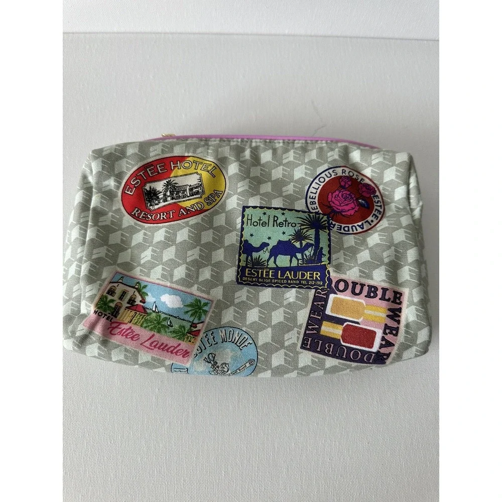 Estee Lauder khaki Printed Cosmetic‎ Makeup Bag